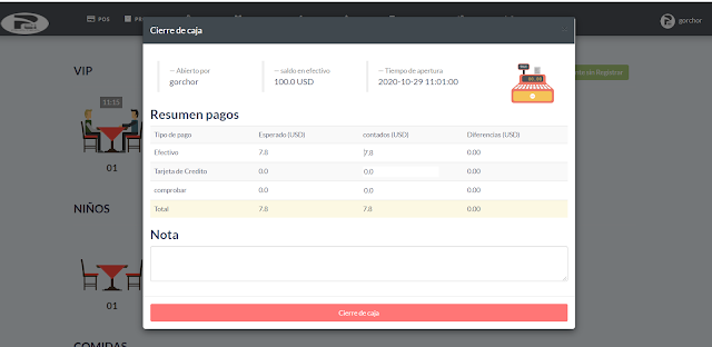 Sistema POS Restaurant Ventas  Cierre de Caja