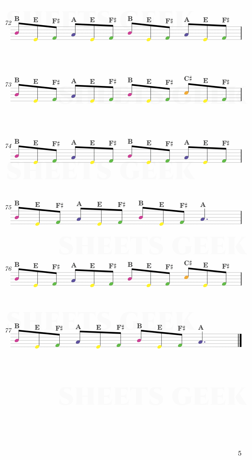 Nuvole Bianche - Ludovico Einaudi Easy Sheets Music Free for piano, keyboard, flute, violin, sax, celllo 5