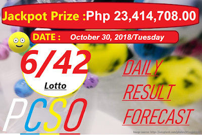 October 30, 2018 6/42 Lotto Result