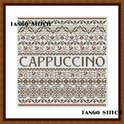 Coffee Cappuccino cross stitch ornaments pattern - Tango Stitch
