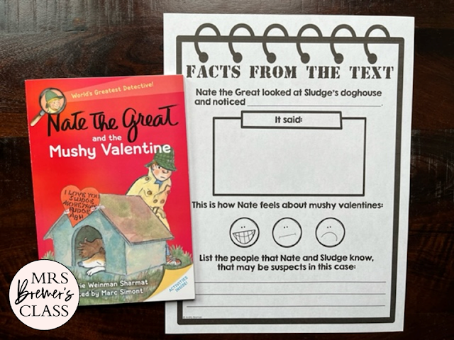 Nate the Great & the Mushy Valentine book study activities unit with literacy companion activities for First Grade and Second Grade