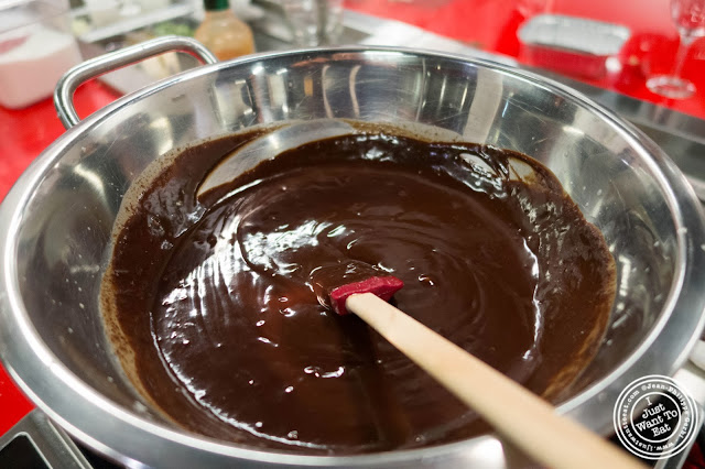 image of chocolate ganache for S'mores shooters at Cook & Go Culinary Studio in Chelsea, NYC, New York
