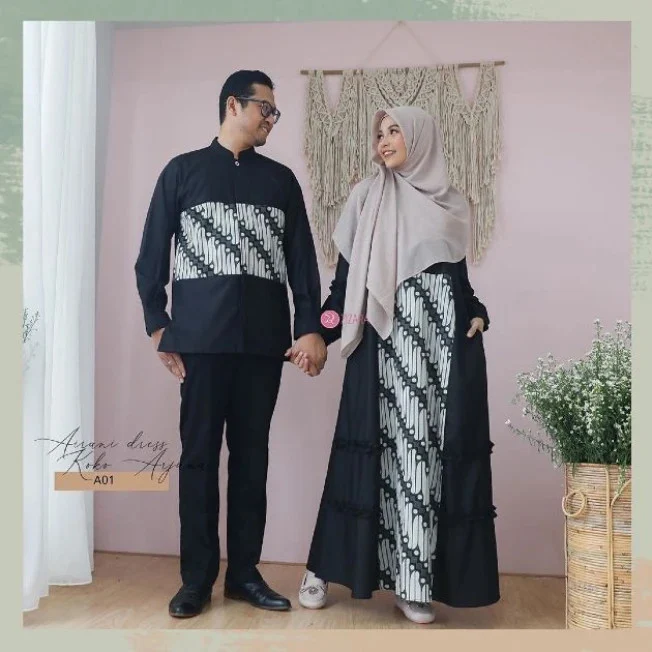 Sederet Inspirasi Model Gamis Batik Kombinasi Kain Polos - Model baju gamis batik kombinasi polos