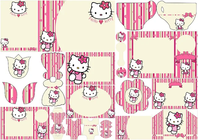 Hello Kitty with Flowers: Free Printable Invitations. 