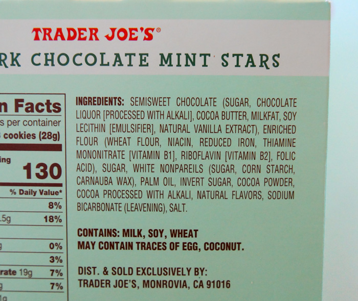 Trader Joe's Mini Dark Chocolate Mint Stars ingredients