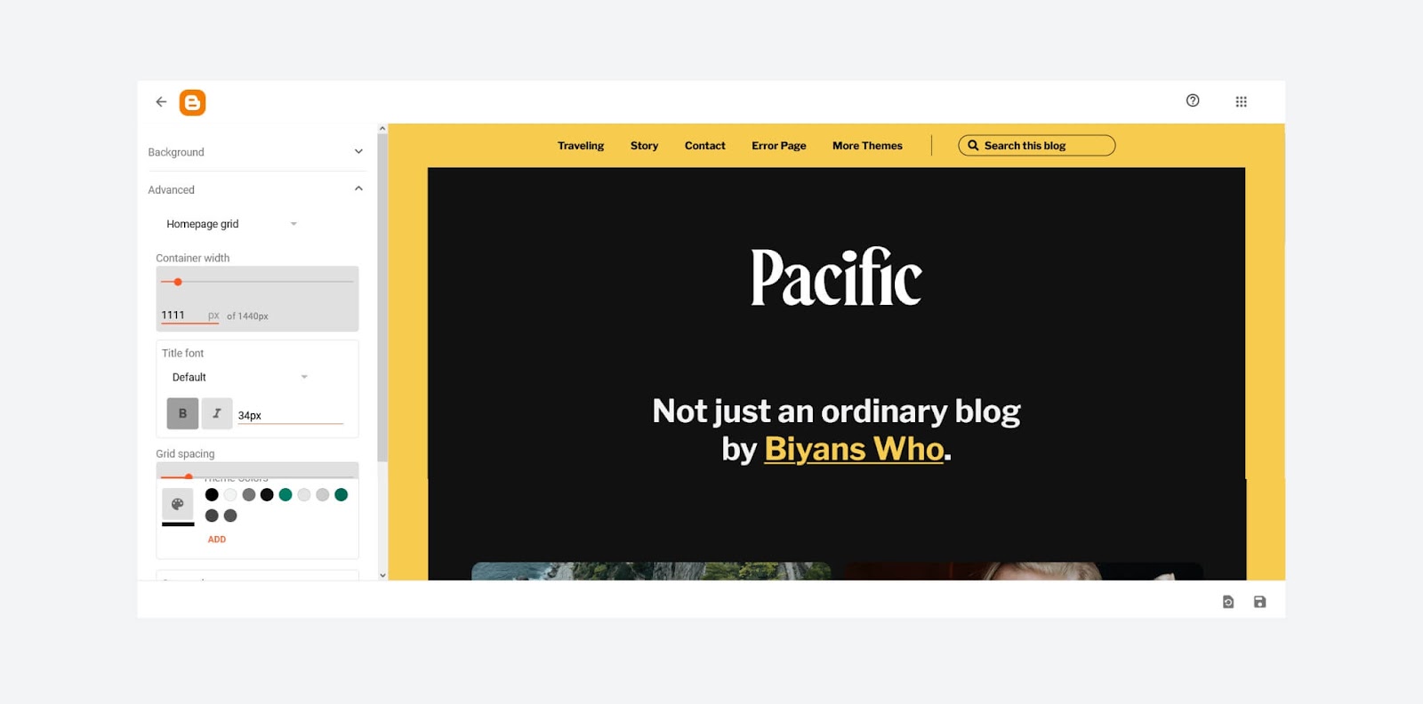 Custom Pacific Blogger theme easily. wide image