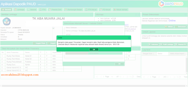 Error, Mengirim data gagal. Peyebab: Gagal mengirim data. Maaf data pengguna tidak ditemukan (Sekolah belum melakukan registrasi atau sekolah sudah di reset)