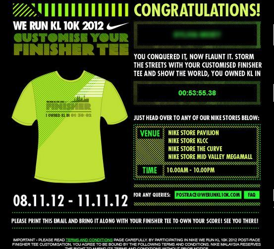 Penonton: Nike We Run KL 10k 2012 - Post Race Finisher Tee ...