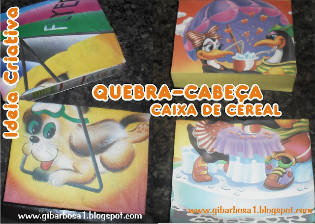 Quebra - Cabeça com Caixas de Cereal Fazendo Arte Reciclagem