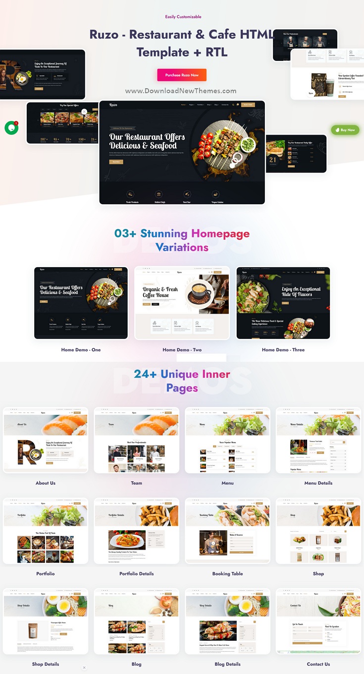 Ruzo - Restaurant & Cafe HTML Template Review