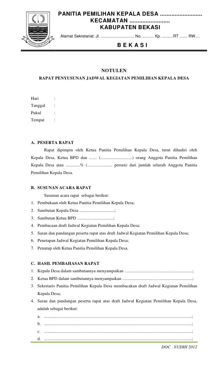 Contoh Notulen Rapat Musyawarah Desa - SiAmplop