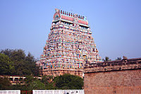 The Gopuram (apex tower) of Nat Raj Temple, in Chidambaram, Tamil Nadu.