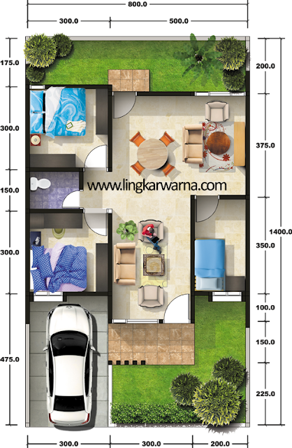 Denah rumah minimalis type 64 3 kamar tidur 1 lantai