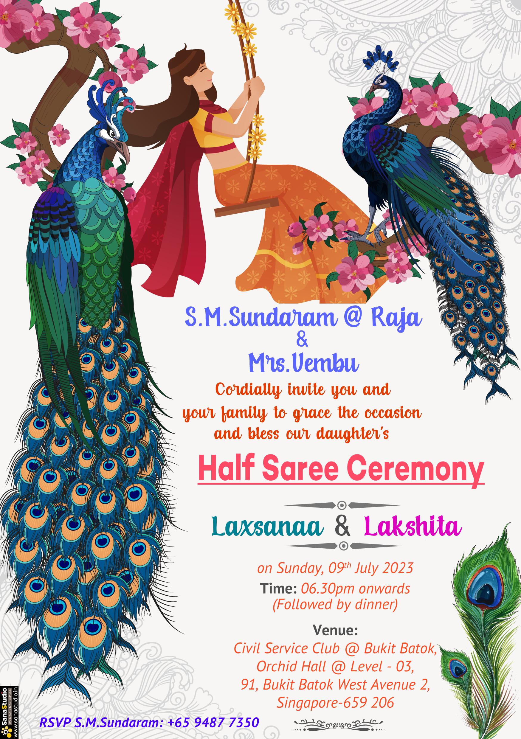 The South Indian Half Saree Function Invitation card design.