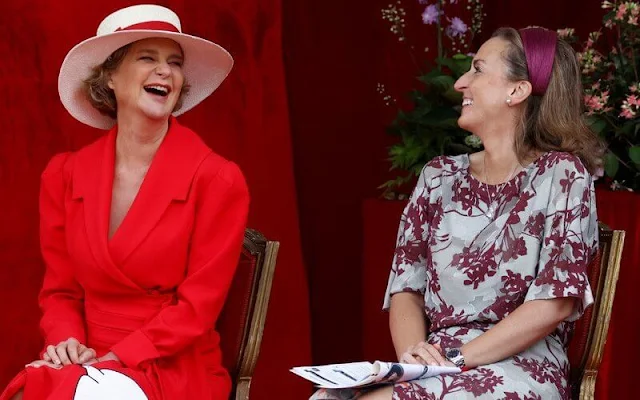 Princess Elisabeth wore a red midi dress by Victoria Beckham. Queen Mathilde, Princess Claire, Princess Delphine