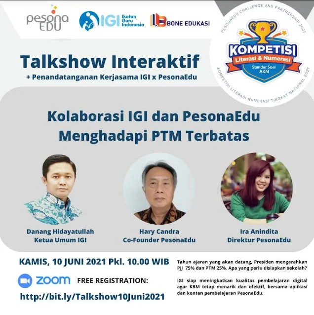 Talkshow Interaktif : Kolaborasi IGI dan Pesona Edu  Menghadapi PTM terbatas