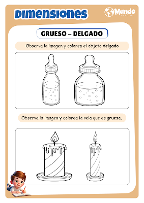 Dimensiones Grueso Delgado - Fichas de Trabajo Inicial 3 Años