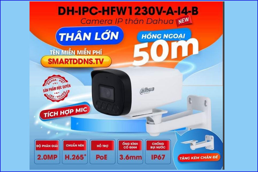 Camera IP thân trụ 2MP DAHUA DH-IPC-HFW1230V-A-I4-B camera chuyên dành cho nhà xưởng