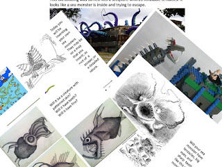 Composite photo of pages from a lesson on sea monsters and explorers