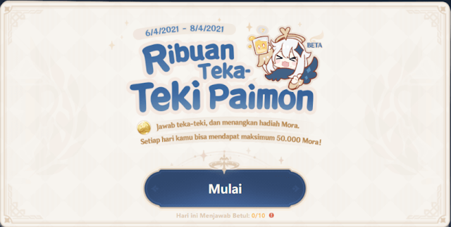 Kunci jawaban event kuis teka teki paimon terbaru