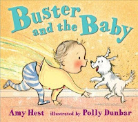 Cover of Buster and the Baby with baby running up to excited little dog