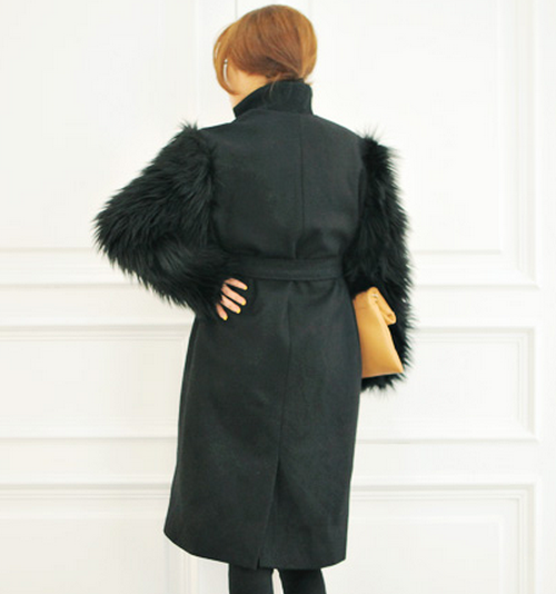 Fur Sleeved Coat with Belt