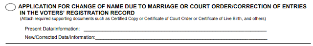 COMELEC Voters Application for Change of Name due to Marriage