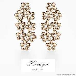 Crown Princess Victoria wear Kreuger Jewellery Rose Gold Poppy Earrings with Diamonds