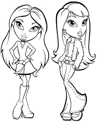 Here are two coloring pictures each of of two Bratz get your crayons and