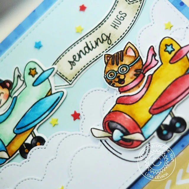 Sunny Studio Stamps: Plane Awesome Fluffy Clouds Border Dies Sending Hugs Card by Lexa Levana