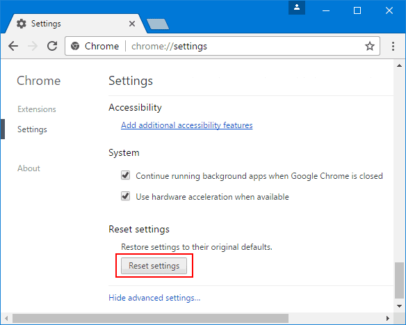 Reset browser