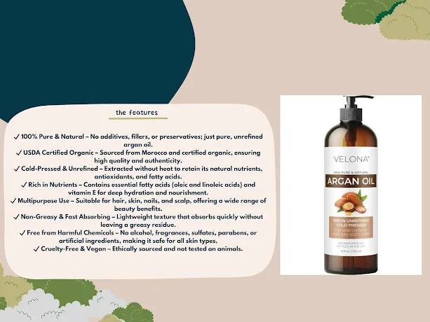Key Features of Velona USDA Certified Organic Argan Oil