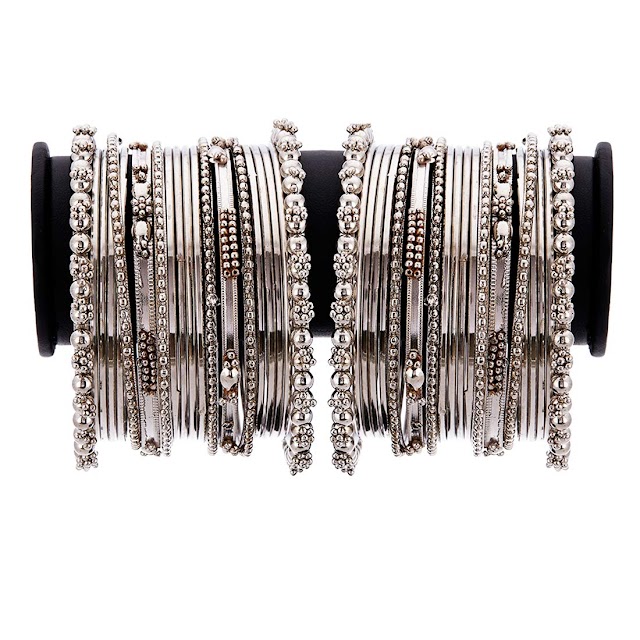 Zeneme Jewellery Traditional Silver Plated Oxidized Bracelet Bangles Set For Girls and Women In Usthi Shopping Mall