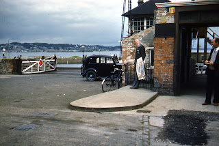 Charles at Tayport harbor and train station where Charles Manclark's father worked in Tayport Scotland - August 11, 1961  Note: Dundee is visible across the Tay River.