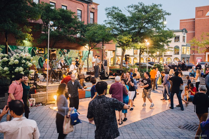 September 2015 Portland, Maine USA A Friday evening performance in Congress Square Park by the Portland Swing Project featuring The Hadacol Bouncers.  photo by Corey Templeton.