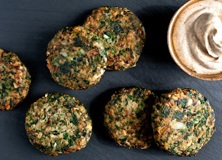 Mushroom, Bulgur, Spinach and Turkey Fritters With Yogurt Sauce