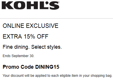 Kohls extra 15% off fine dining 2015