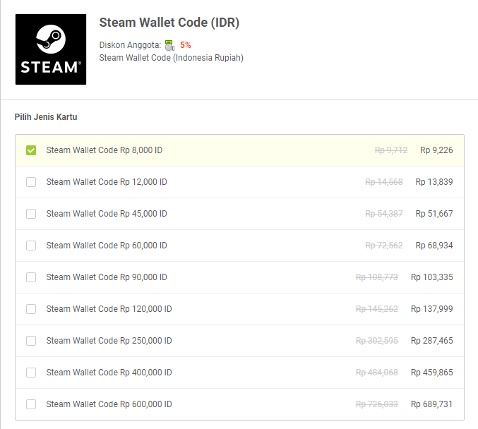 Gambar paket Steam Wallet IDR
