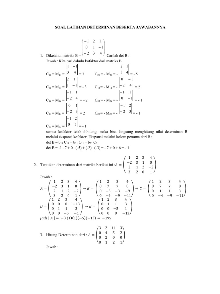 Contoh Soal Determinan Matriks Ordo 3x3 Metode Sarrus