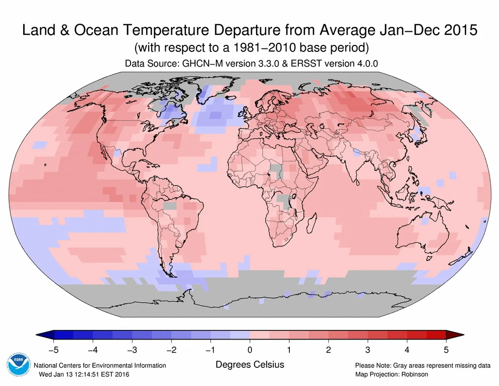 Global temperature anomalies of 2015 