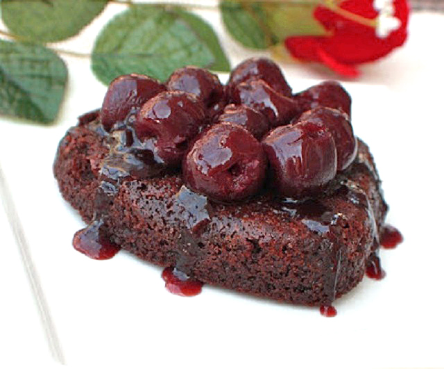 this is a brownie baked with cherries jubilee on top