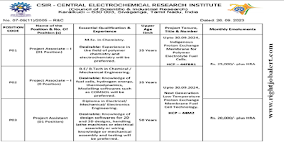 Project Assistant and Project Associate Chemical,Electrical,Electronics and Mechanical Engineering Jobs in CSIR-Central Electrochemical Research Institute