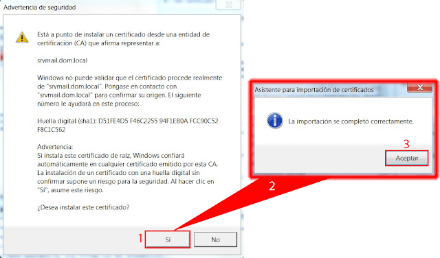 Advertencia de seguridad de instalación de un certificado raíz.