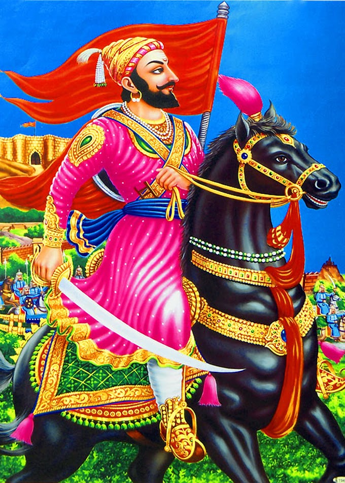 THE BEAUTIFUL ART OF KING SHIVAGI IN BLACK HORSE (INDIAN MARATHA EMPIRE FOUNDER)