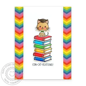 Sunny Studio Blog: Con-cat-ulations! Graduation Cat Rainbow Card by Mendi Yoshikawa (using Grad Cat 2x3 Stamp Set)
