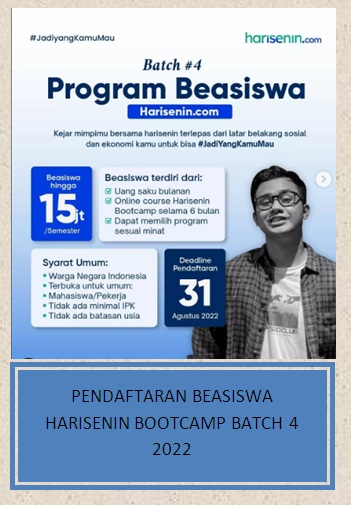 Pendaftaran Beasiswa Harisenin Bootcamp Batch 4 2022