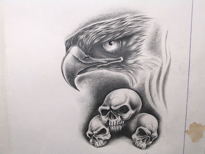 skull and eagle tattoo flash