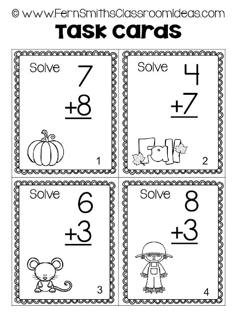  Fern Smith's Classroom Ideas Fall Addition and Subtraction Task Cards and Printables at TeacherspayTeachers Including Eight Free Task Cards in the Preview Download.