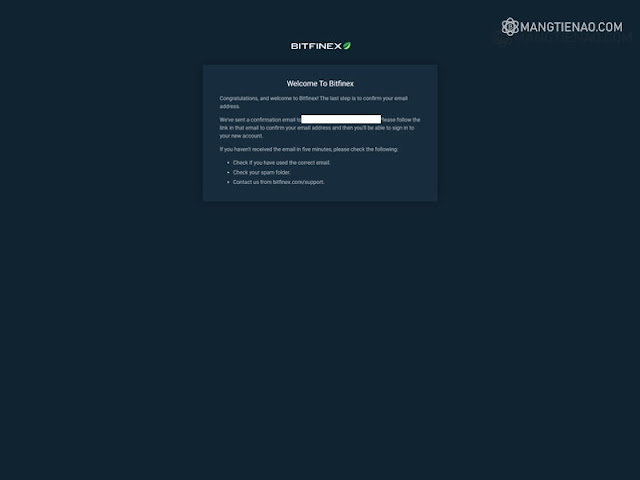 Xác minh email tài khoản đăng ký sàn Bitfinex
