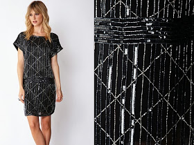 Black drop waist dress, beaded, Forever21